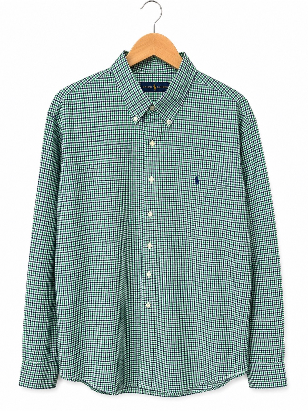 Ralph Lauren Blue Green Gingham Button Down Shirt XXL Classic 100% Cotton